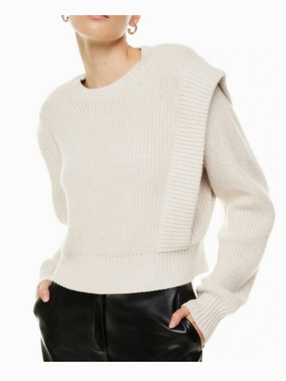 Babaton 100% Merino Wool Crew Neck Cropped Sweater | Size M | Cream | Aritzia